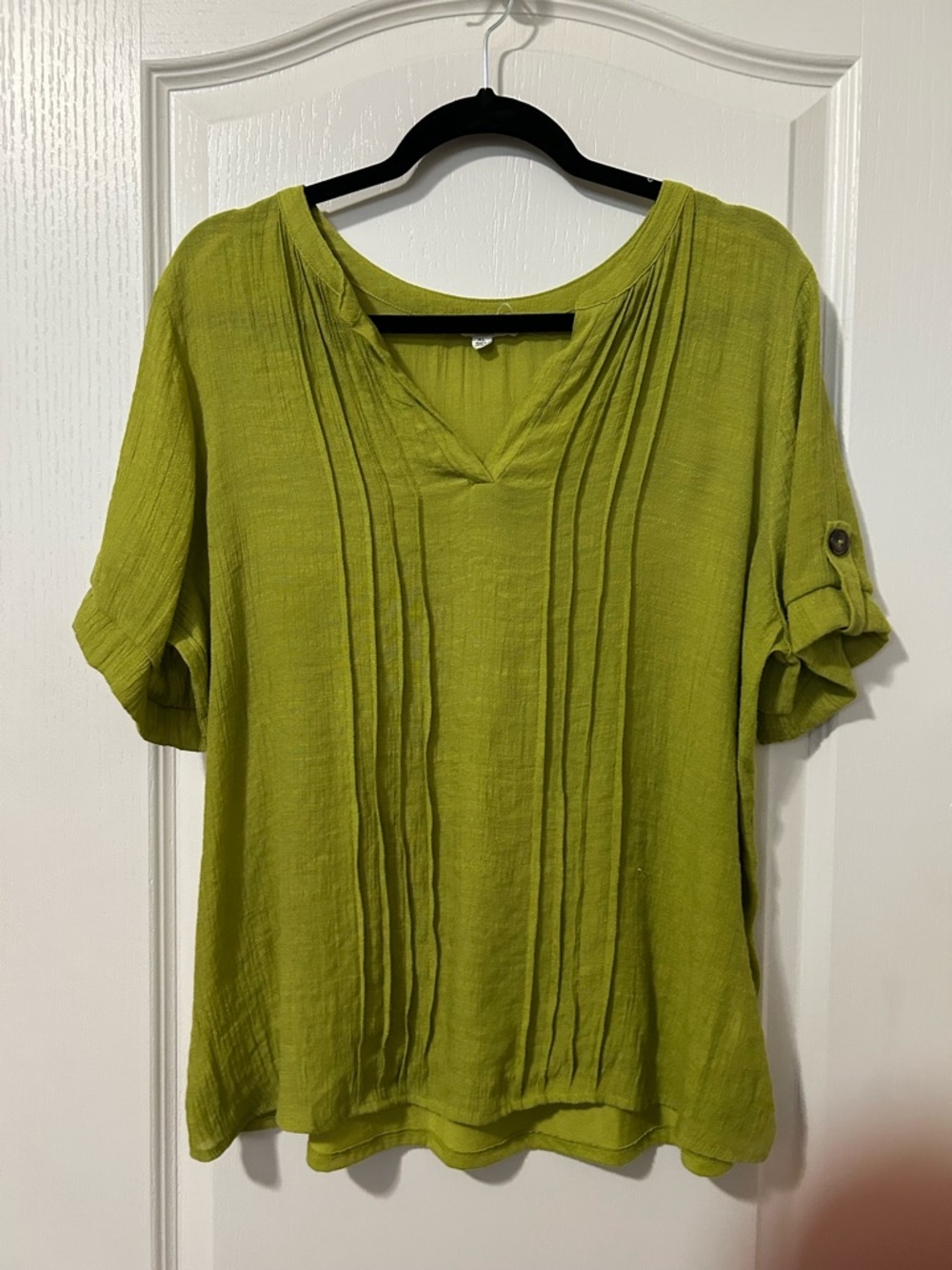 Women’s Olive Green Pintuck V-Neck Blouse